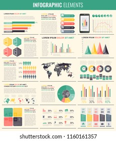 Infographic Elements with world map and charts. Vector illustration