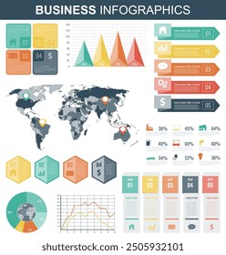 Infographic Elements with world map and charts. Vector illustration