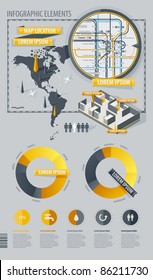 Infographic Elements with world map and a map of the subway