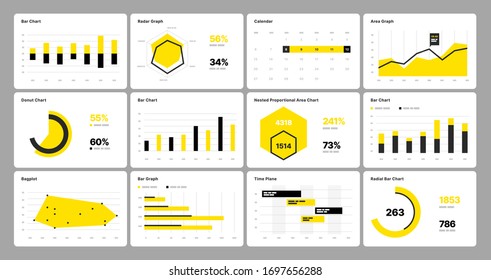 Infographic elements in yellow and black colors. Use in presentation template, flyer, leaflet and corporate report. UI and UX Kit with big data visualization.
