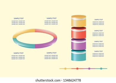 Infographic of ellipse ready to describe process in four steps and  the vertical cylinders  ready to show process development in timeline. 