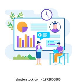 Infographic of employment leadership. Recruit for business, recruitment presentation. Job hr resource, businessman employer character with text. Flat isometric concept vector illustration