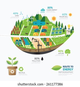 Infographic energy leaf shape template design.route to clean energy concept vector illustration / graphic or web design layout.