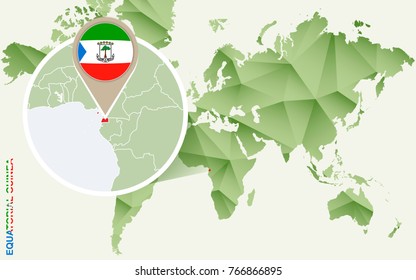 Infographic for Equatorial Guinea, detailed map of Equatorial Guinea with flag. Vector Info graphic green map.