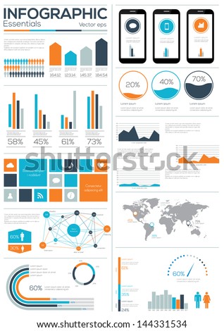 Infographic Essentials vector illustration. World Map and Information Graphics