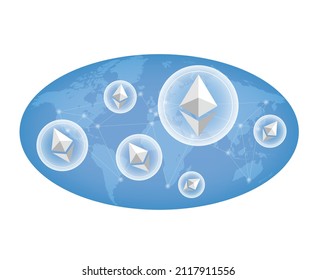 Infographic of Ethereum connected by blockchain 