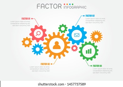 Infographic factors or fuctions of work process on grey background,vector illustration.