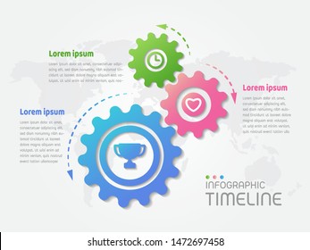 Infographic factors or functions of work process on grey background,vector illustration. Gear wheel shape gradient color infographic.