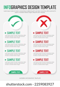 infographic False and true check list,  Flat simple infographics design template. presentation Business concept, Cross, check, Myth, vector illustration.