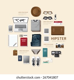 Infographic fashion design flat lay idea. Vector illustration hipster concept.can be used for layout, advertising and web design.