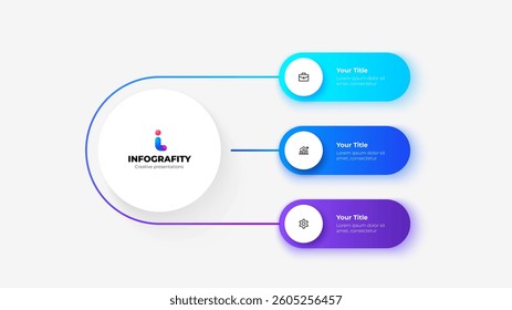Infographic featuring three connected segments, using gradient colors to represent various business ideas and concepts, ideal for presentations, reports, or organizational strategies