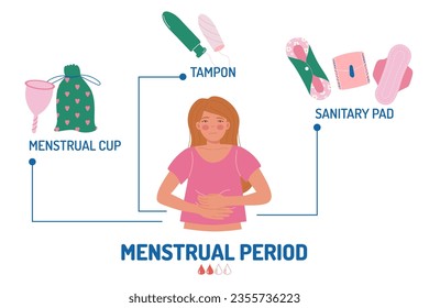 Infographic female menstrual pad tampon menstrual cup