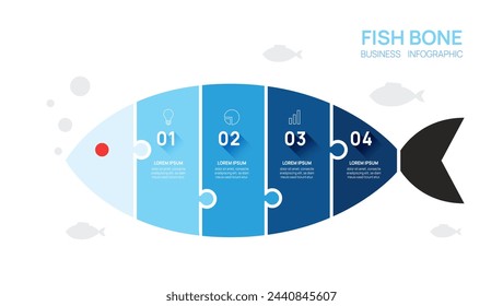 Infographic fish bone diagram jigsaw template for business. 4 step, digital marketing data, presentation vector infographics.