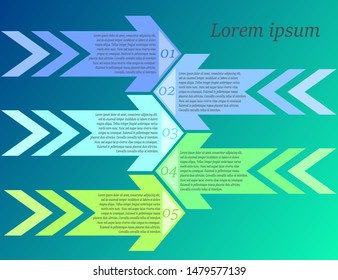  infographic with five options in the arrows of blue and green colors on a blue background