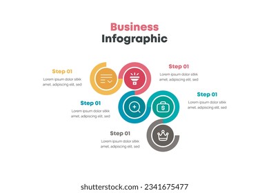 Infografía con cinco opciones párrafos de texto editable e icono de círculo adecuado 3d de infografía lustrativa Vector ilustración