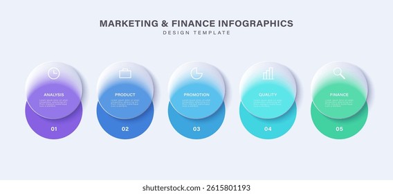 Infographic for five options or steps, glassmorphism effect.