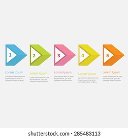 Infographic Five Step  With 3d Triangle Arrow And Text. Template. Timeline Flat Design. Vector Illustration