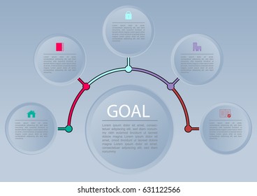 Infographic with five steps circle buttons
