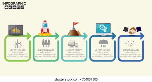 Infographic Five Steps Diagram Template, Timeline
