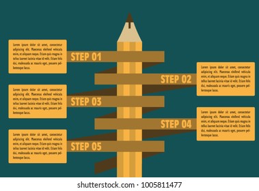 Infographic in five steps with a pencil