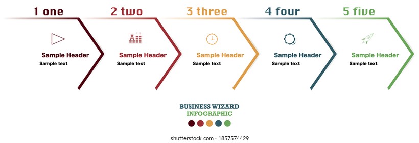 Infographic with five wizard steps of business development. Flow chart for marketing presentation of project details