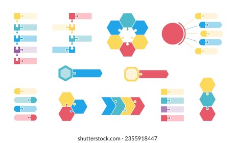 infographic Flat color design template. Business jigsaw concept. vector