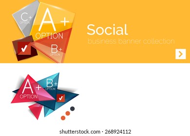 Banner de diseño plano infográfico con diagrama geométrico y opciones