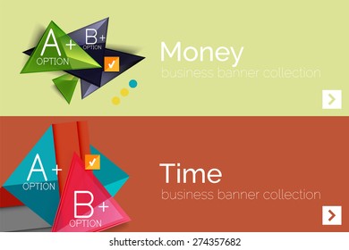 Banner de diseño plano infográfico con diagrama geométrico y opciones