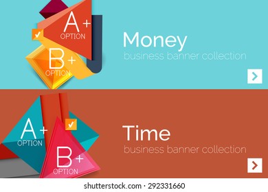Banner de diseño plano infográfico con diagrama geométrico y opciones