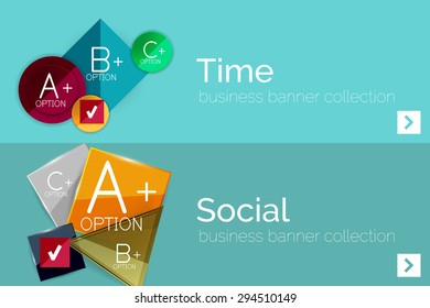 Banner de diseño plano infográfico con diagrama geométrico y opciones