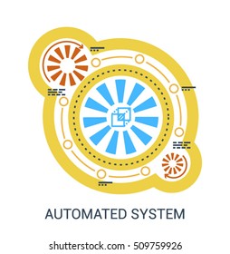 Infographic flat design concept of Automation, Automated System, Engine, AI Machine Learning, Algorithm. Modern thin line icon concept for Website Element, Mobile websites and Apps.