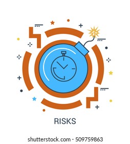 Infographic flat design concept of Bomb Icon, Alert Warning, Business Risk or Threat Notification. Modern thin line icon concept for Website Element, Mobile websites and Apps.