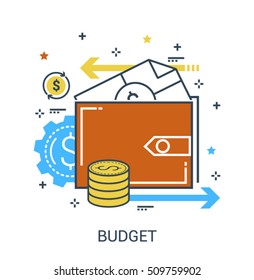 Infographic flat design concept of Budget, Purse, Wallet, Investment, Earnings. Modern thin line icon concept for Website Element, Mobile websites and Apps.