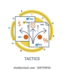 Infographic flat design concept of Tactics, Strategy, Plan, Solution. Modern thin line icon concept for Website Element, Mobile websites and Apps.