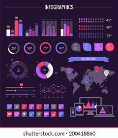 Infographic Flat Design Elements - graphs, icon set, devices, map