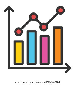 Infographic flat icon of bar graph and line graph