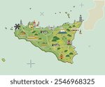 infographic flat map design sicily island italy, a travel map design for beautiful island at mediterranean sea.