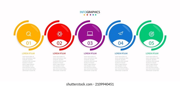  plantilla plana de infografía. Círculos con número para cinco diagramas, gráfico, diagrama de flujo, escala de tiempo, marketing, presentación. Vector eps10 de concepto de negocio