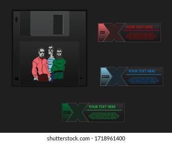 Infografik Floppy-Button Banner Design, Banner, Button, moderne Idee, schwarze Infografik.