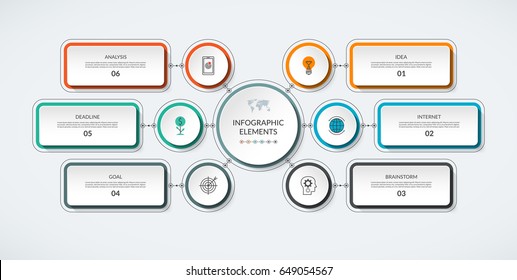 Infographic flow chart with 6 options. Modern minimalistic vector template that can be used as diagram, graph, table, workflow layout for web, report, business presentation