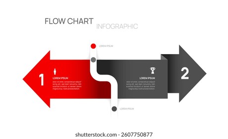Infographic flow chart arrow business template with icons and 2 options or steps vector design.