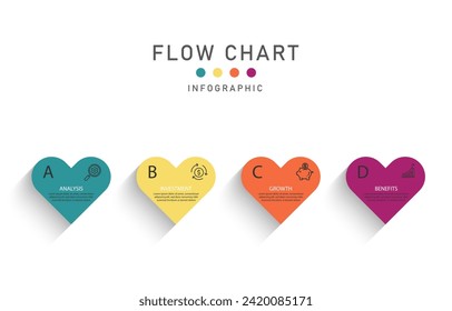 Infographic flow chart Design with icons and steps for business ideas Can be used for presentation banners, processes, flow charts, data graphs.