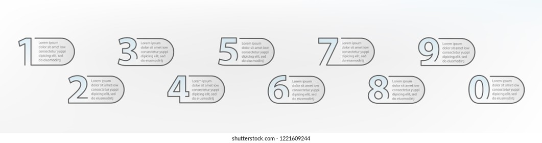 Infographic flow process. Diagram idea information with 9 numbers and zero options or steps in minimal style. Vector illustration.