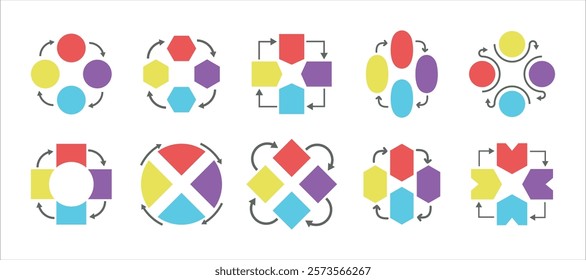 infographic flowchart 4 step cycle vector set