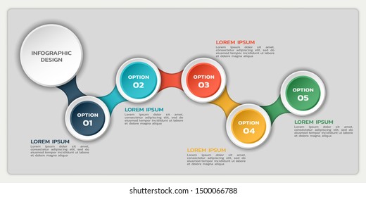 infographic flowchart with five options. process infographic design with round elements and text box