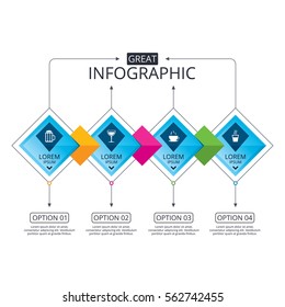 Infographic flowchart template. Business diagram with options. Drinks icons. Coffee cup and glass of beer symbols. Wine glass sign. Timeline steps. Vector