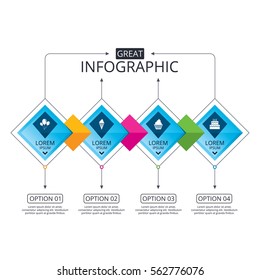 Infographic flowchart template. Business diagram with options. Birthday party icons. Cake with ice cream signs. Air balloons with rope symbol. Timeline steps. Vector