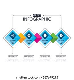 Infographic flowchart template. Business diagram with options. Information icons. Stop prohibition and question FAQ mark signs. Approved check mark symbol. Timeline steps. Vector