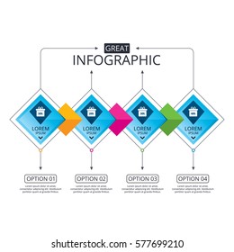 Infographic flowchart template. Business diagram with options. Sale gift box tag icons. Discount special offer symbols. 10%, 20%, 30% and 40% percent discount signs. Timeline steps. Vector