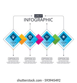 Infographic flowchart template. Business diagram with options. Beach holidays icons. Cocktail, human footprints and palm trees signs. Summer sun symbol. Timeline steps. Vector